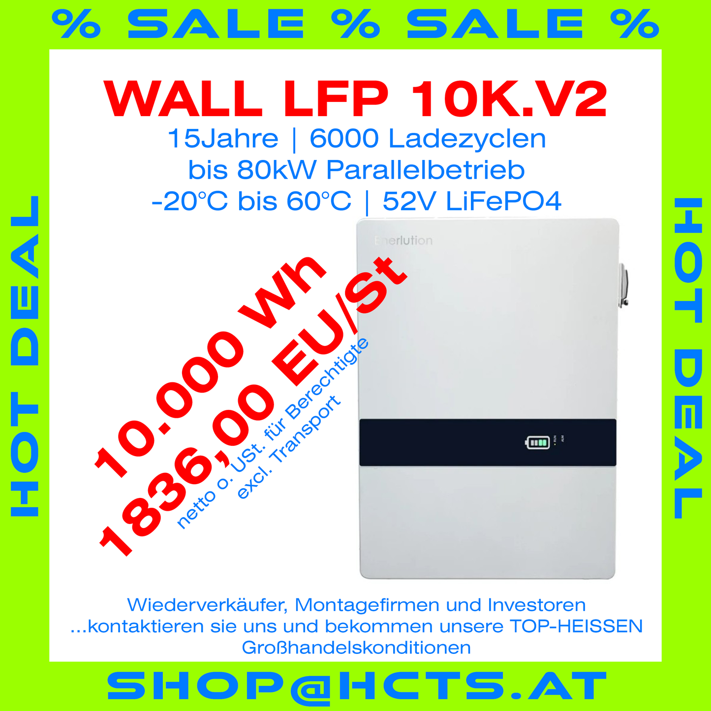 Enerlution LFP 10kWh-V2 LiFePO4 LV Batterie für Goodwe, SoFar, Deye, Victron, Solis