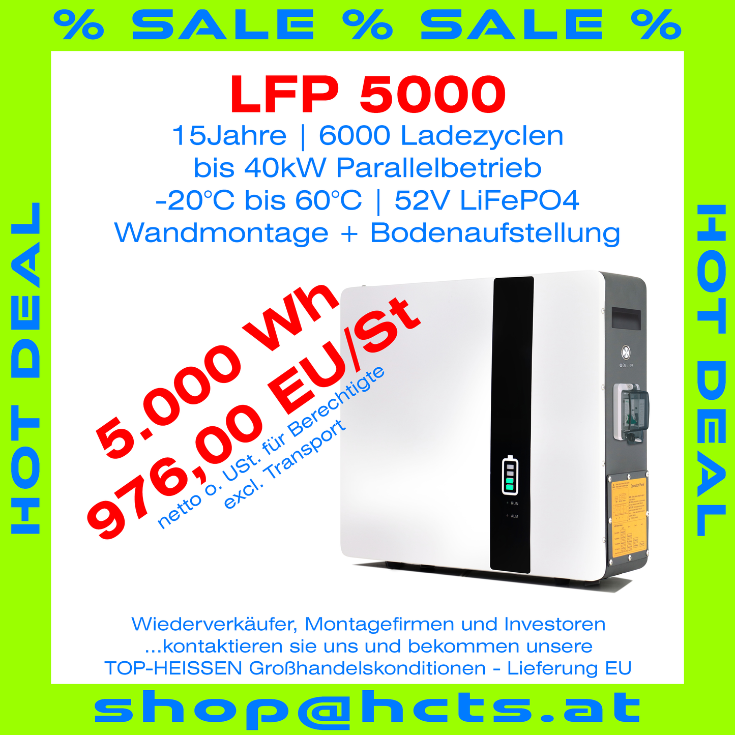 Enerlution LFP 5,0 kWh LiFePO4 LV Batterie für Goodwe, SoFar, Deye, Victron, Solis Wechselrichter
