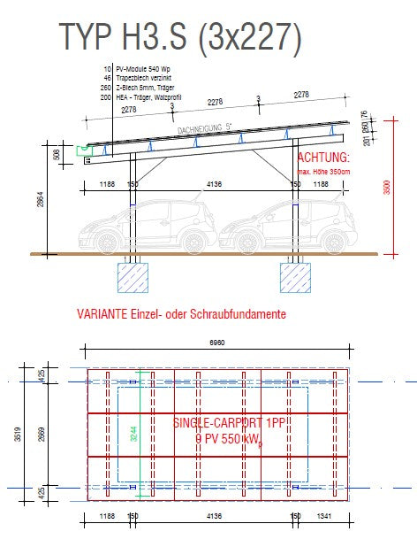 CARPORT Typ.H3.D Double Parking DIY Bausatz